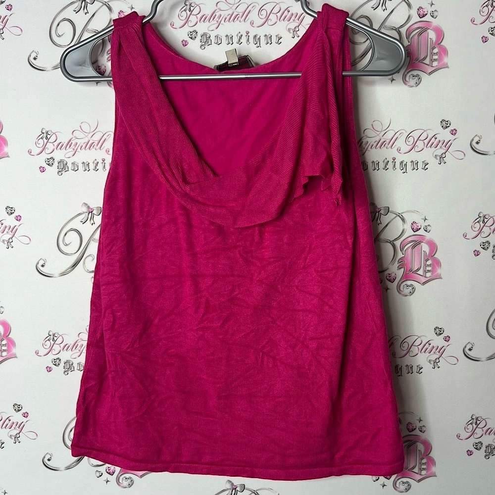 Pierre Cardin femme tank towel cowl style stretchy shirt Pink Sleeveless Top